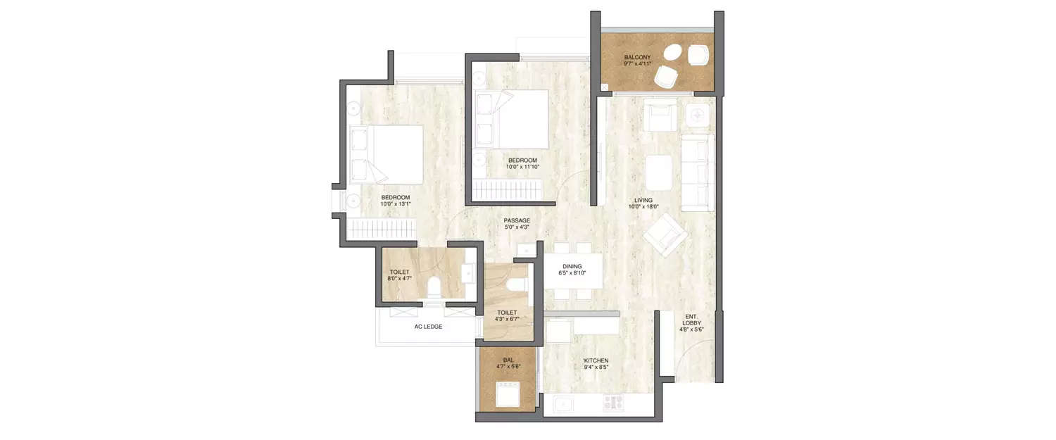 Floor plan for 2 BHK