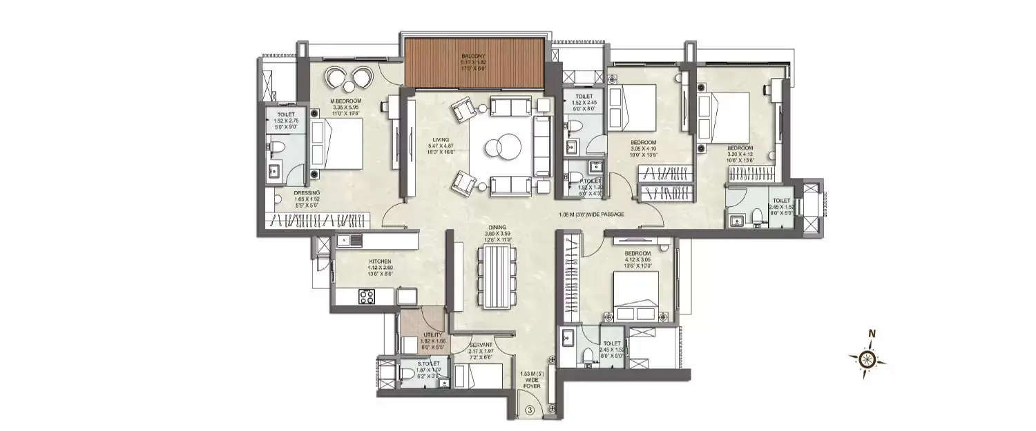 Floor plan for 4 BHK
