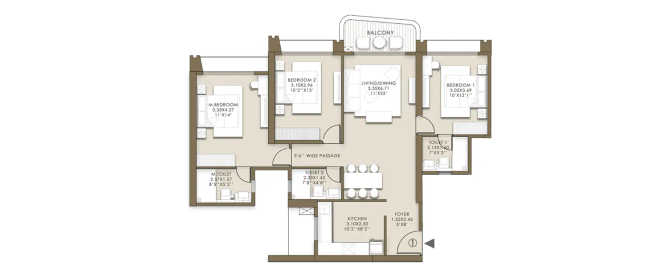 LNT Island Cove Mahim - Floor plan 3 BHK 1042 Sq.ft