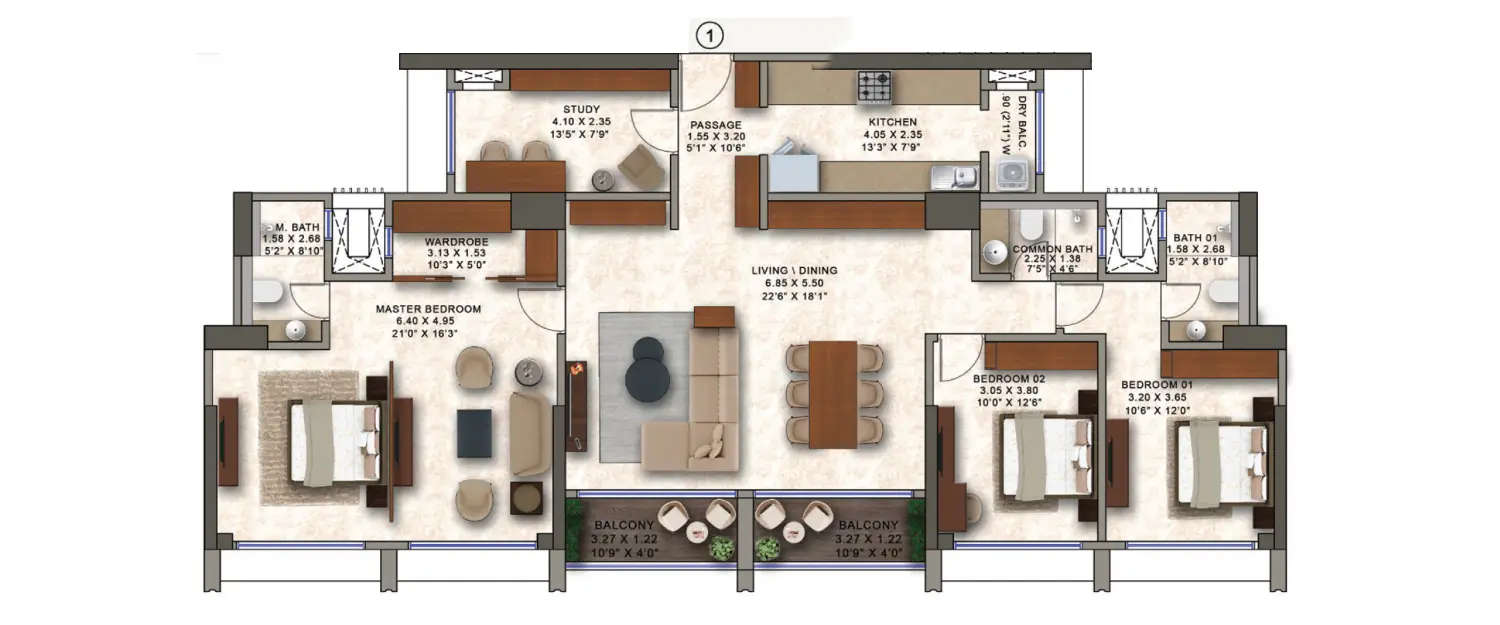 Floor plan for 3.5 BHK