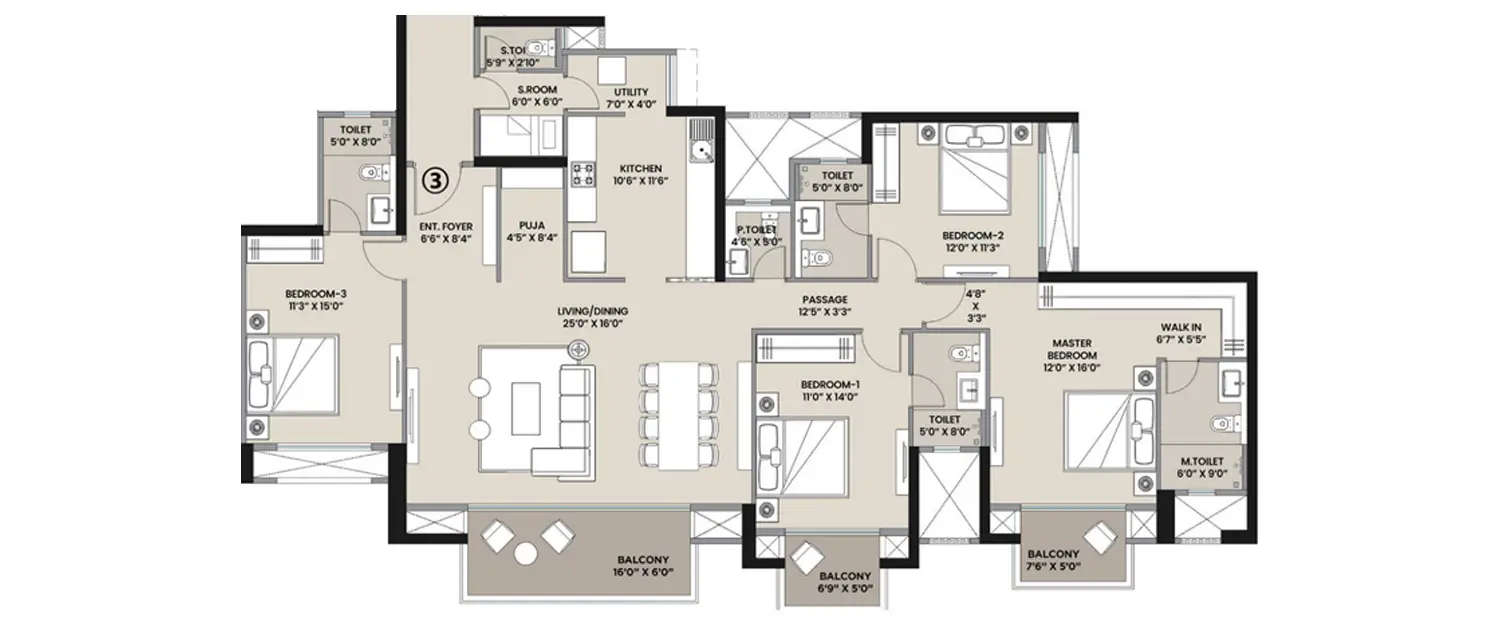 Floor plan for 4 BHK