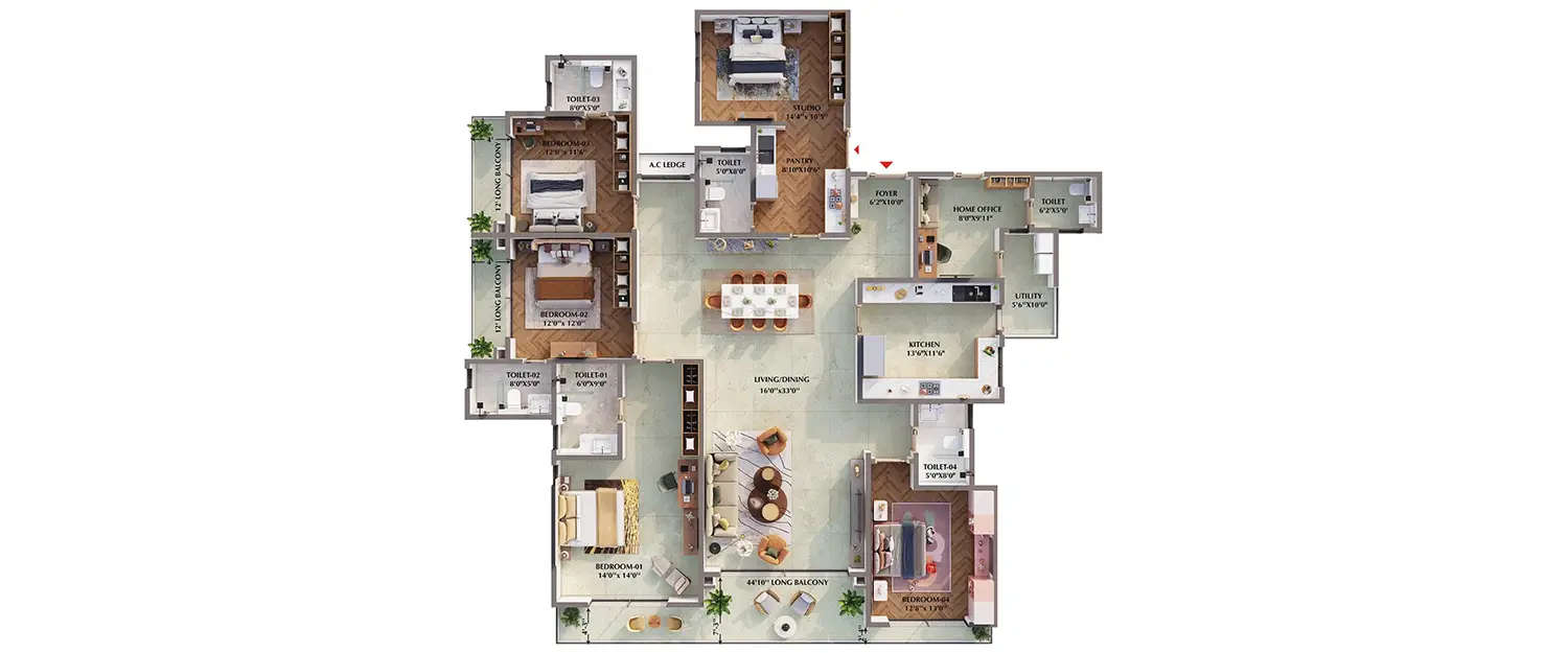 Floor plan for 5 BHK