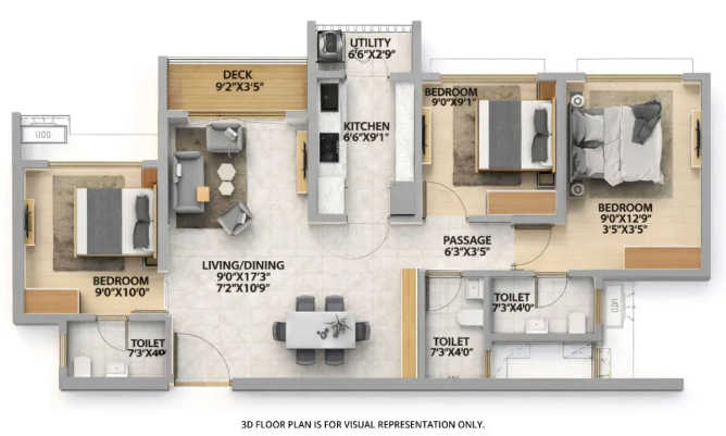 Runwal Manhattan Kanjurmarg - Floor plan 3 BHK 737 Sq.ft