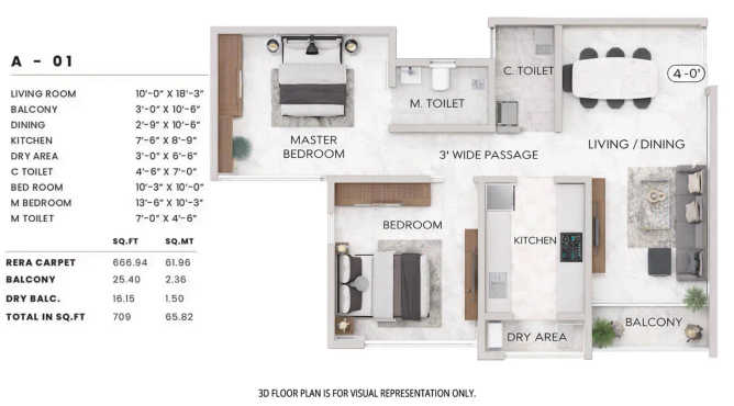 Sheth Promont Sion - Floor plan 2 BHK 708 Sq.ft