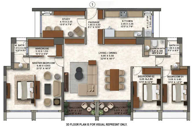 Kanakia Silicon Valley Powai - Floor plan 3.5 BHK 1282 Sq.ft