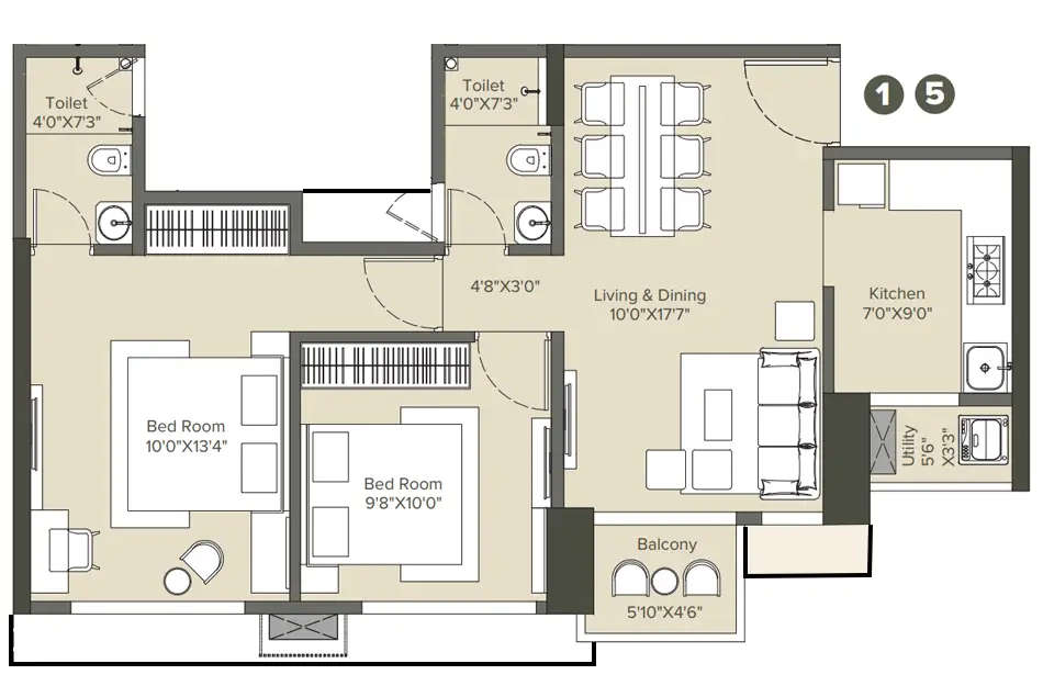 Floor plan for 2 BHK