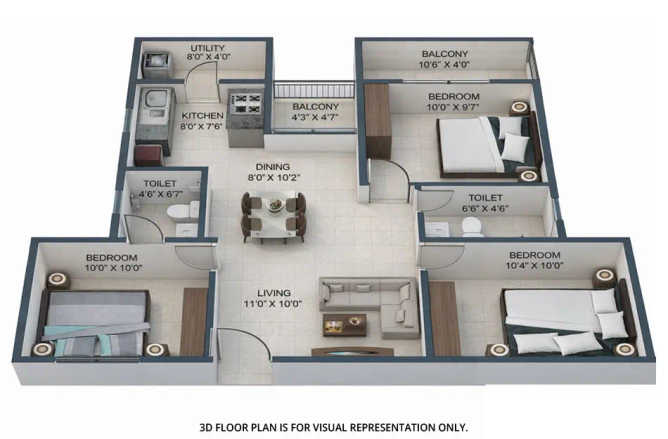 Runwal 25 Hour Life Ghodbunder Road - Floor plan 3 BHK 1140 Sq.ft