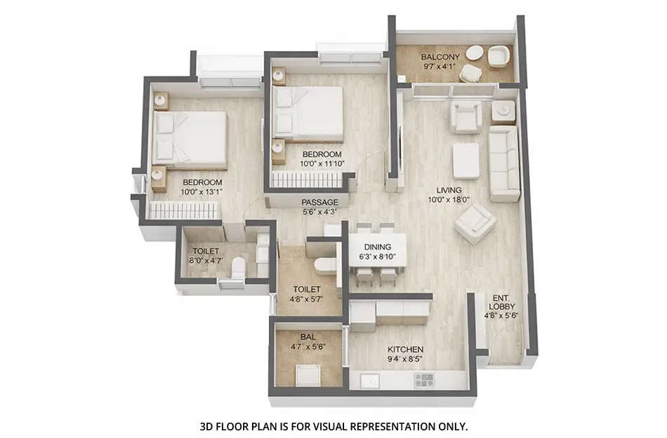 Floor plan for 2 BHK