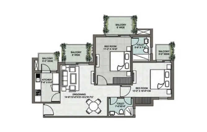 Supertech Araville Sector 54 Gurgaon - Floor plan 2 BHK 1530 Sq.ft