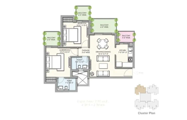 Floor plan for 2 BHK