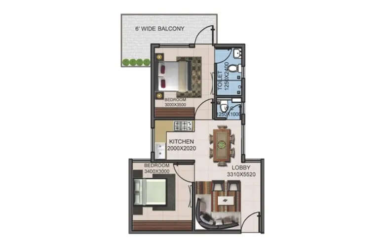 Floor plan for 2 BHK