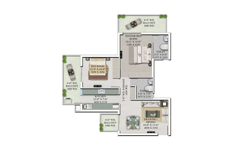 Floor plan for 2 BHK