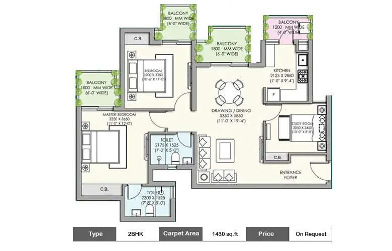 Floor plan for 2 BHK