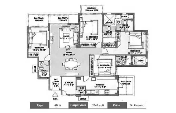 DLF Trinity Towers Sector 53 Gurgaon - Floor plan 4 BHK 2343 Sq.ft