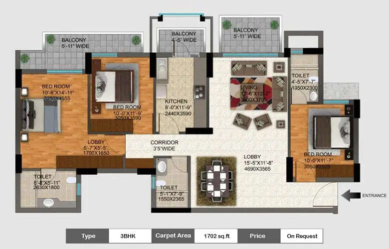 Floor plan for 3 BHK