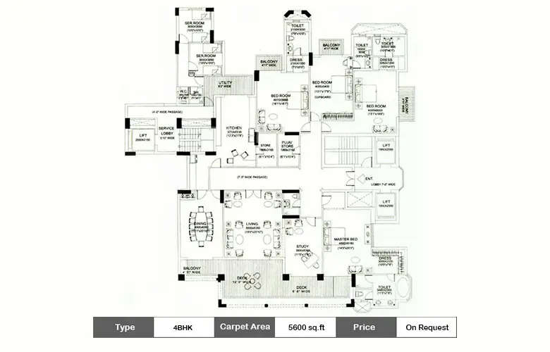 Floor plan for 4 BHK