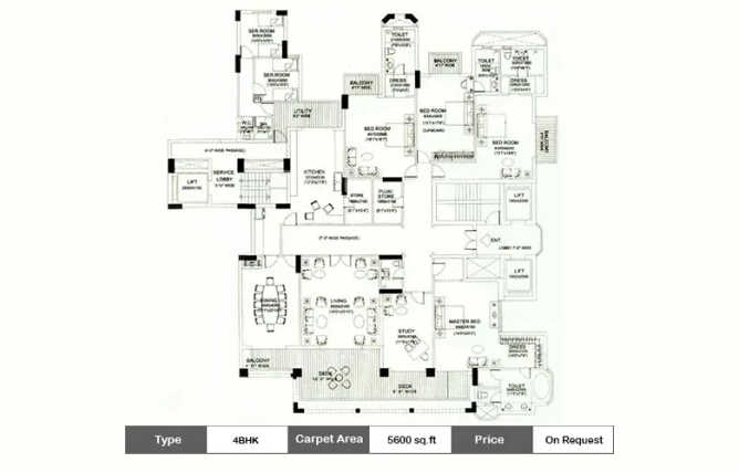 DLF The Aralias Sector 42 - Floor plan 4 BHK 5600 Sq.ft