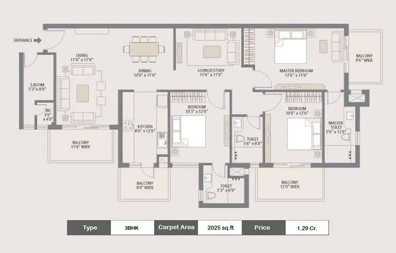 Floor plan for 3 BHK