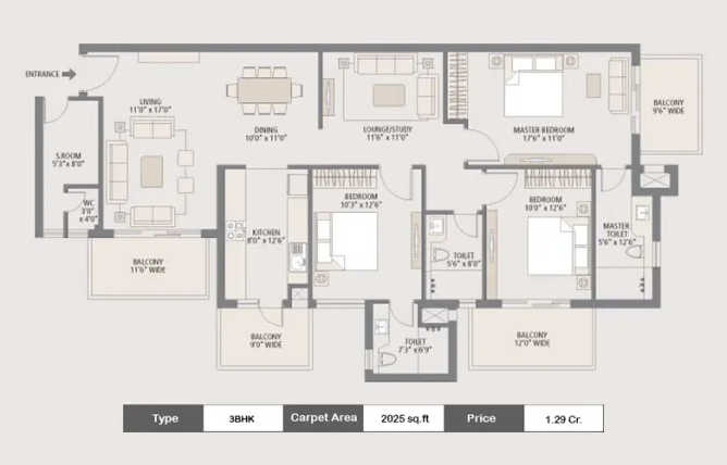 Emaar Imperial Gardens Sector 102 - Floor plan 3 BHK 2025 Sq.ft