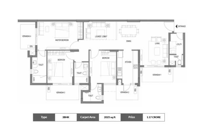 Emaar Palm Premier Sector 49 Gurgaon - Floor plan 3 BHK 2025 Sq.ft