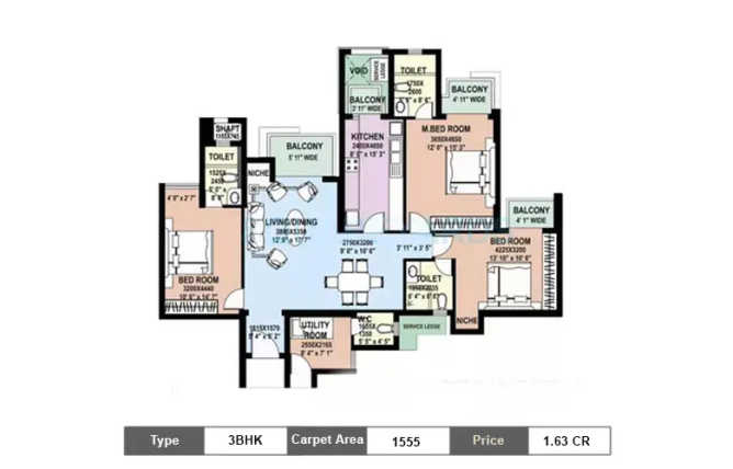 DLF Regency Park Sector 43 Gurgaon - Floor plan 3 BHK 1500 Sq.ft