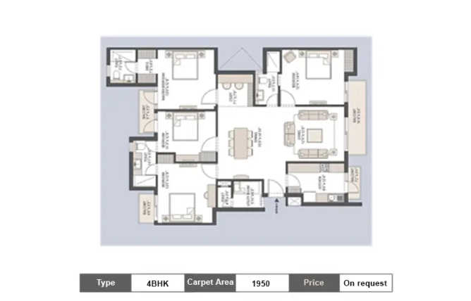 Emaar Palm Hills Sector 77 Gurgaon - Floor plan 4 BHK 1950 Sq.ft