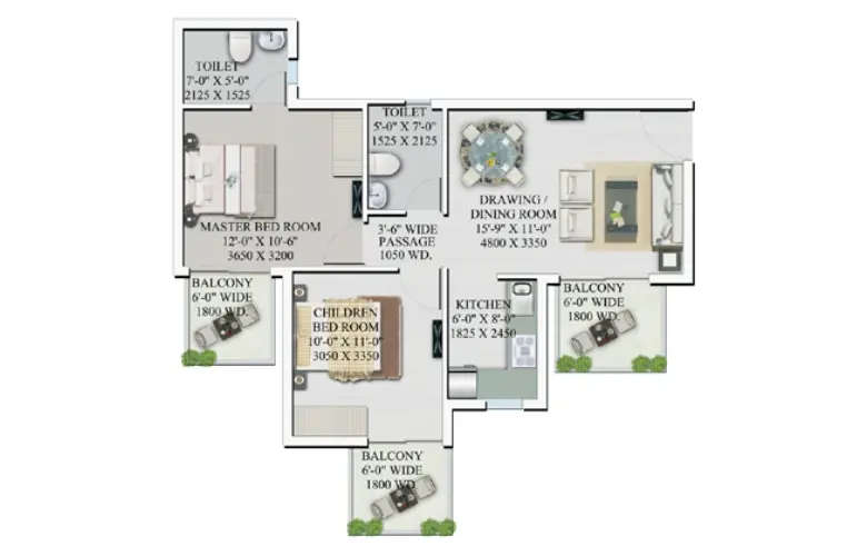 Floor plan for 2 BHK