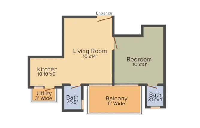 Supertech Scarlet Suites Sector 68 Gurgaon - Floor plan 1 BHK 600 Sq.ft