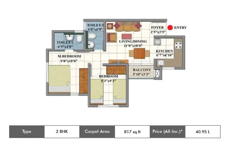 Floor plan for 2 BHK