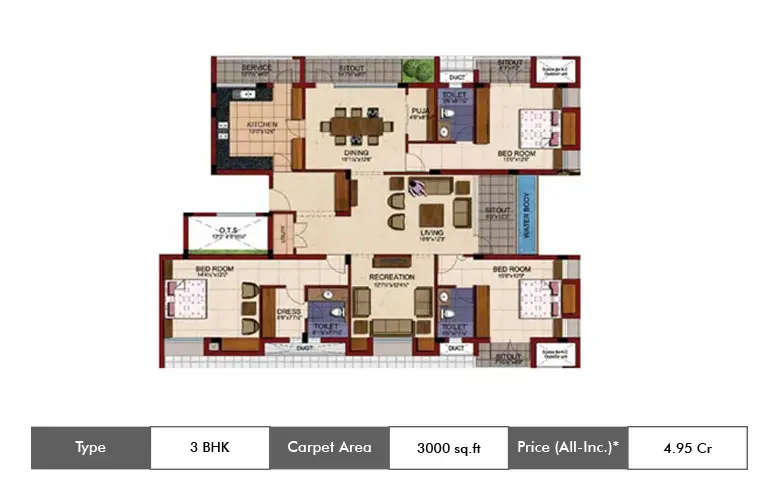 Floor plan for 3 BHK