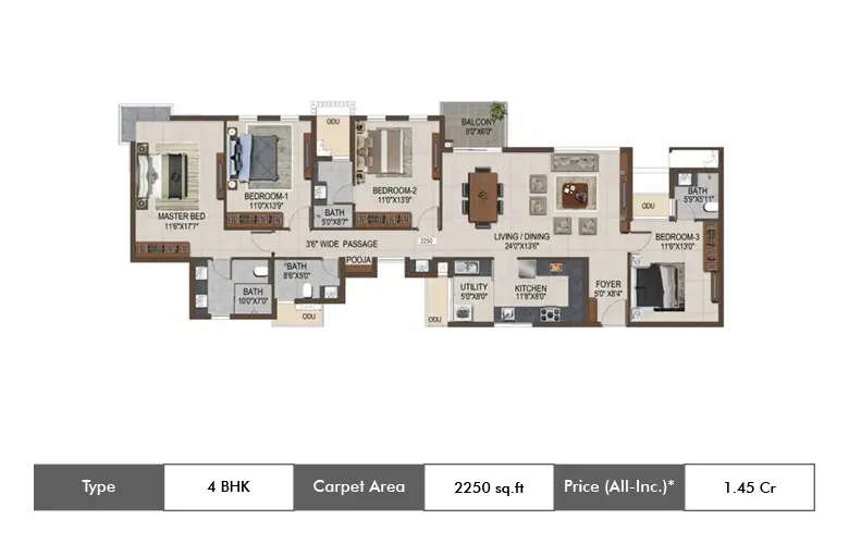 Floor plan for 4 BHK