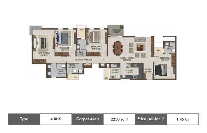 Casagrand Amethyst Sholinganallur - Floor plan 4 BHK 2250 Sq.ft