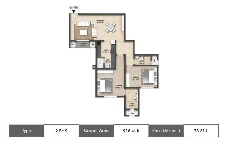Floor plan for 2 BHK
