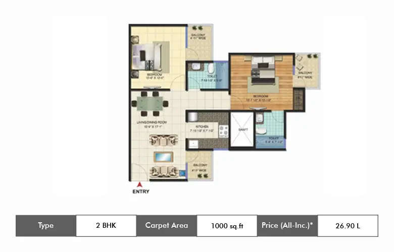 Floor plan for 2 BHK