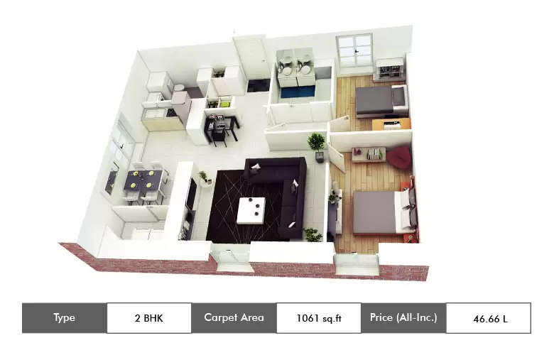 Floor plan for 2 BHK