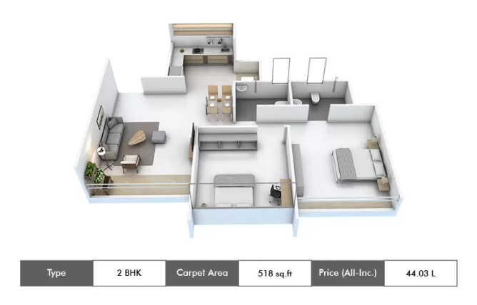 Skyi Star City Kirkatwadi - Floor plan 2 BHK 518 Sq.ft