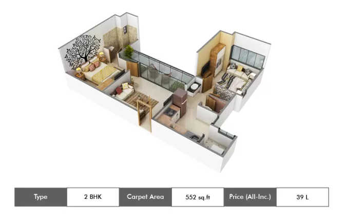 Skyi Star Town Bhugaon - Floor plan 2 BHK 552 Sq.ft