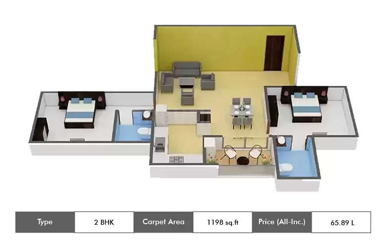 Floor plan for 2 BHK