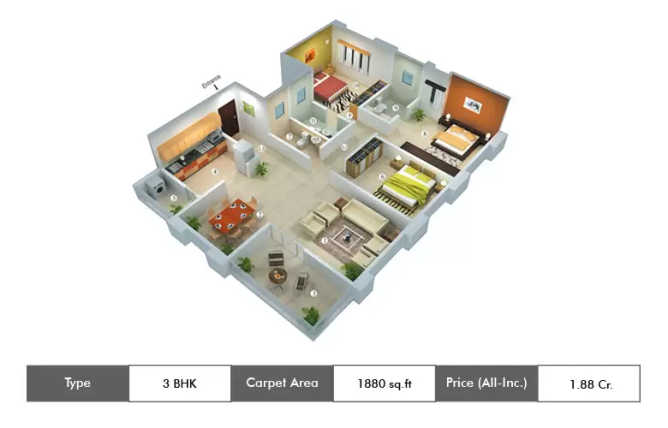 Appaswamy Roshini Apartment T. Nagar - Floor plan 3 BHK 1880 Sq.ft