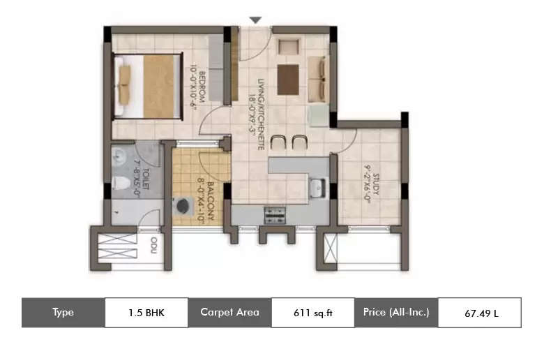 Floor plan for 1.5 BHK