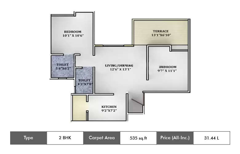 Floor plan for 2 BHK