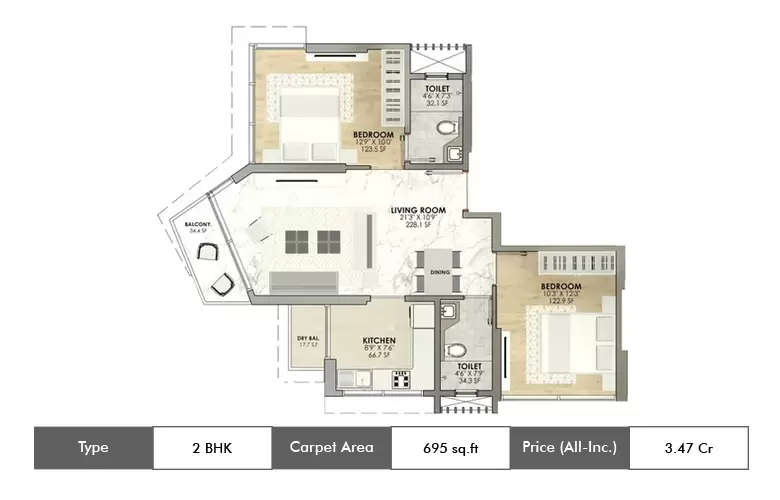 Floor plan for 2 BHK