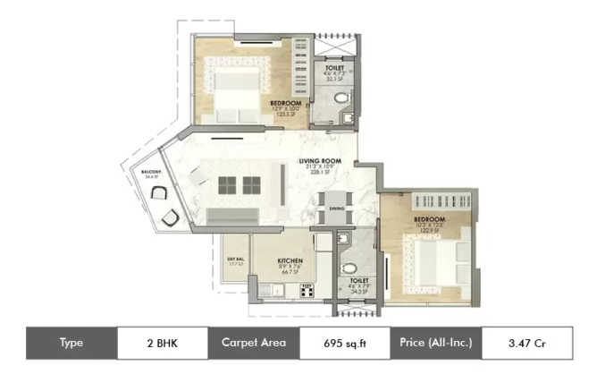 Sugee Shubhada Dadar - Floor plan 2 BHK 695 Sq.ft