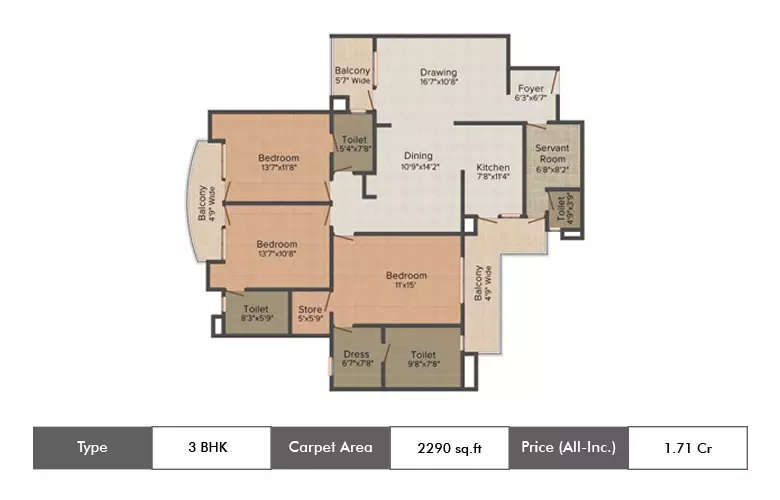 Floor plan for 3 BHK