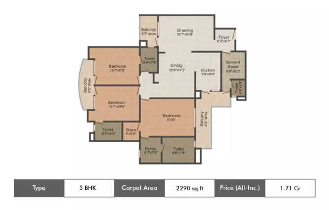 Supertech Emerald Court Sector 93A - Floor plan 3 BHK 2290 Sq.ft