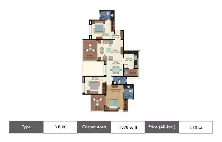 Floor plan for 3 BHK