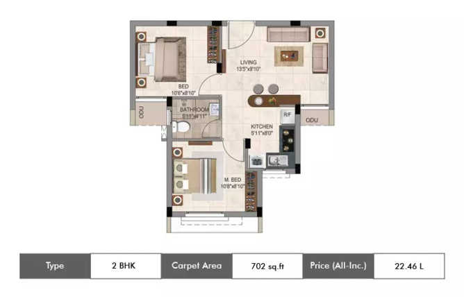 Casagrand Arena 2 Oragadam - Floor plan 2 BHK 702 Sq.ft