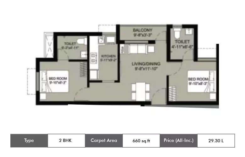 2 BHK Apartment 660 Sq.ft