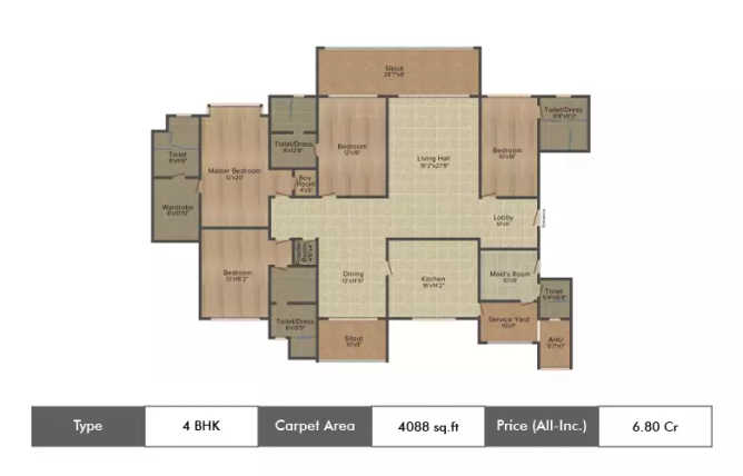 Panchshil Eon Waterfront Kharadi - Floor plan 4 BHK 4088 Sq.ft