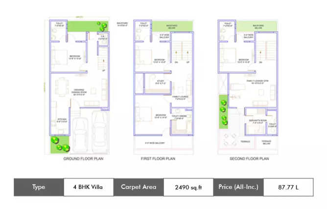 Ajnara London Square Sector 22A - Floor plan 4 BHK 2490 Sq.ft